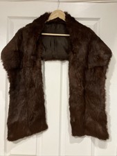 Vintage Mink Stole Brown With Reddish Accent Brown Lining Shoulder Straps