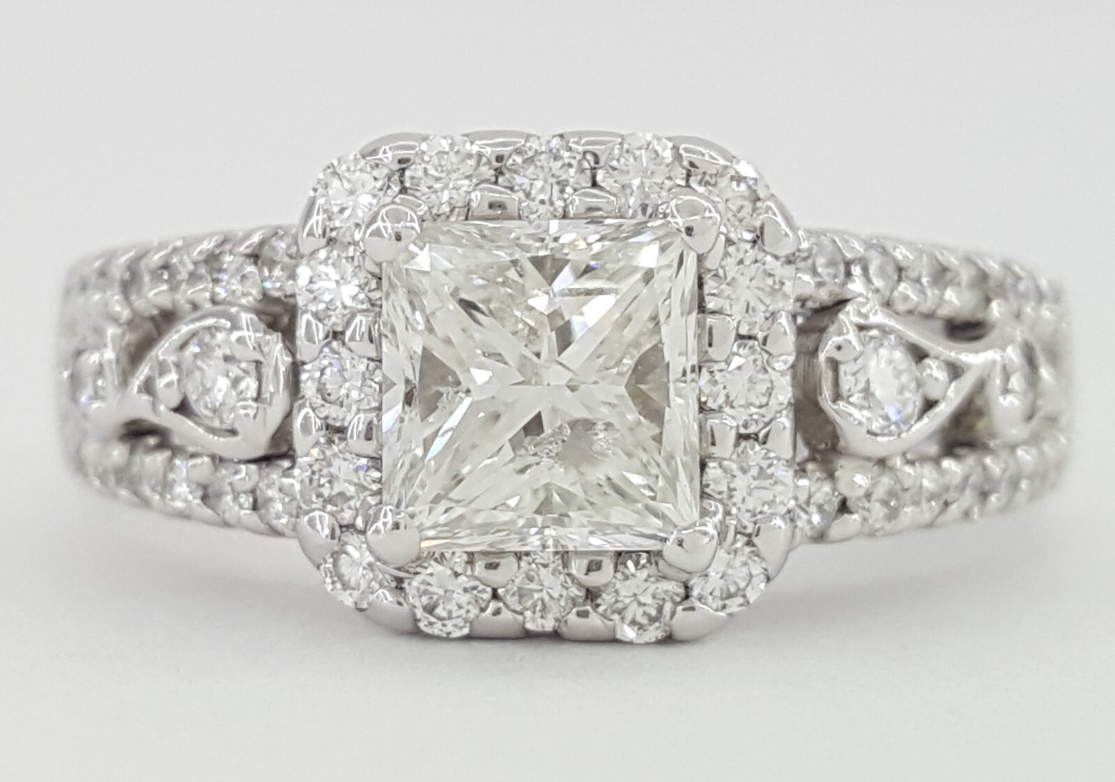 Princess Cut Halo Diamond Engagement Ring in 14K White Gold 1.58 ct ...