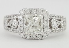 Princess Cut Halo Diamond Engagement Ring in 14K White Gold 1.58 ct Retail 5K