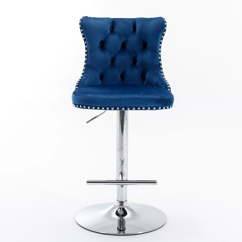 2Set 25-33 In Swivel Adjustable Bar Stools Velvet Counter Height Bar Chairs Blue - Image 3 of 4