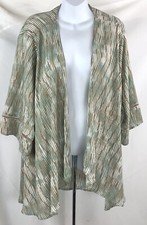 Catherine s Kimono CoverUp Cardigan Top 22/24W Green Geo Open Drape Cut Out Trim