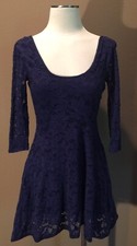 Free People XS Purple Lace Boho Dress W 3/4 Sleeves & Scoop Back