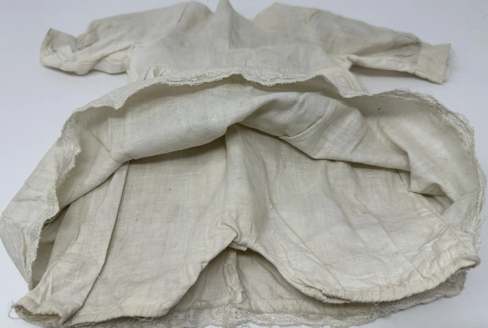 OFF WHITE Vestito bambola grande vintage bianco sporco con pantaloncini intimo attaccati lungo 14"