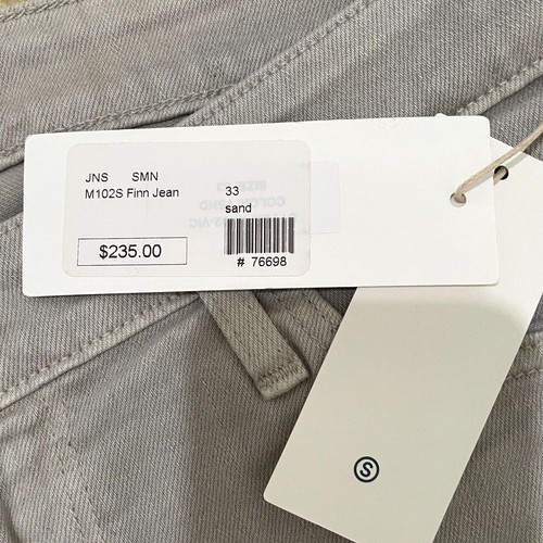 NEW S.M.N Denim Jeans Mens Sz 33 The Finn in Sand Gray Cotton Blend Tapered Slim - Picture 7 of 7