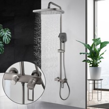 Gun metal Wall Mount Shower Faucet Set Mixer Rainfall Rectangle Shower Head Tap