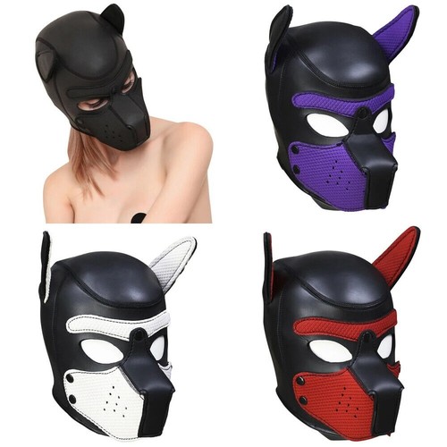 Padded Latex Rubber Role Play Dog Mask Puppy Cosplay Full Head for Couples BDSM - Picture 2 of 30