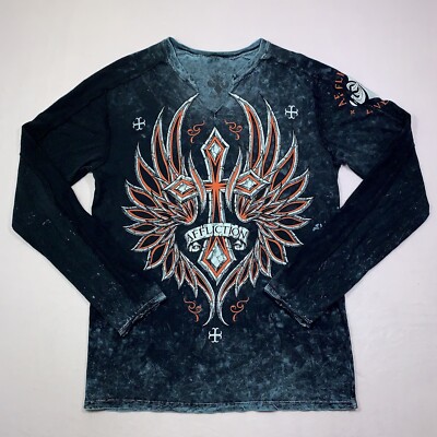 Affliction Shirt Mens XL Live Fast Tie Dye Black & Orange Y2K