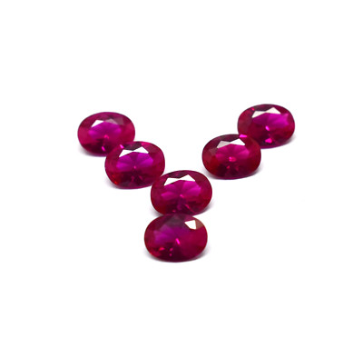 Brilliant Oval Cut Natural Certified 6 Pcs Lot Red Ruby Beautiful Loose Gemstone