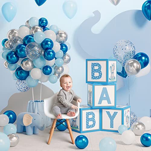 Blue Elephant Baby Shower Decorations for Boy 68 PCS Baby Boy