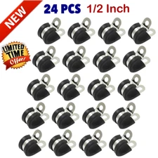 Rubber Cushioned Insulated Cable Clamp Pipe Tube Hose Clip Wire Holder 1/2" 24pc
