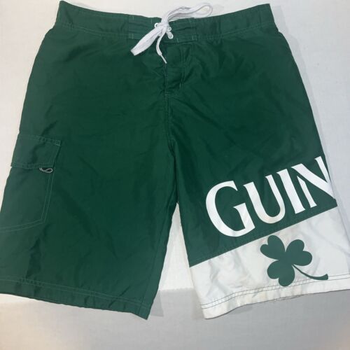 Guinness Beer Green White Spell Out Board Swim Surf Shorts Beach Trunks Size LG