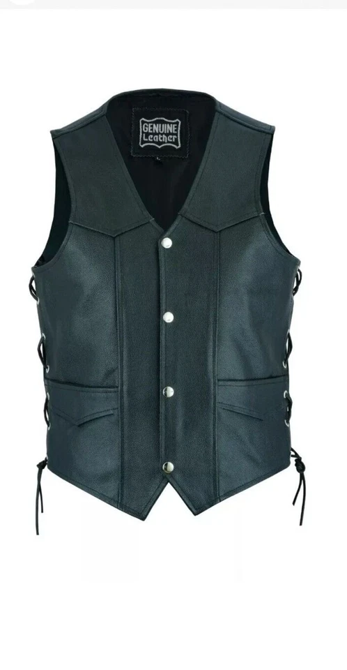 Chaleco de motocicleta True Grit negro blindado para hombre estilo 10 bolsillos delantero 4 botones Foto 4 de 4