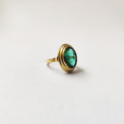 925 silver created emerald ring vintage antique Handmade Size 7