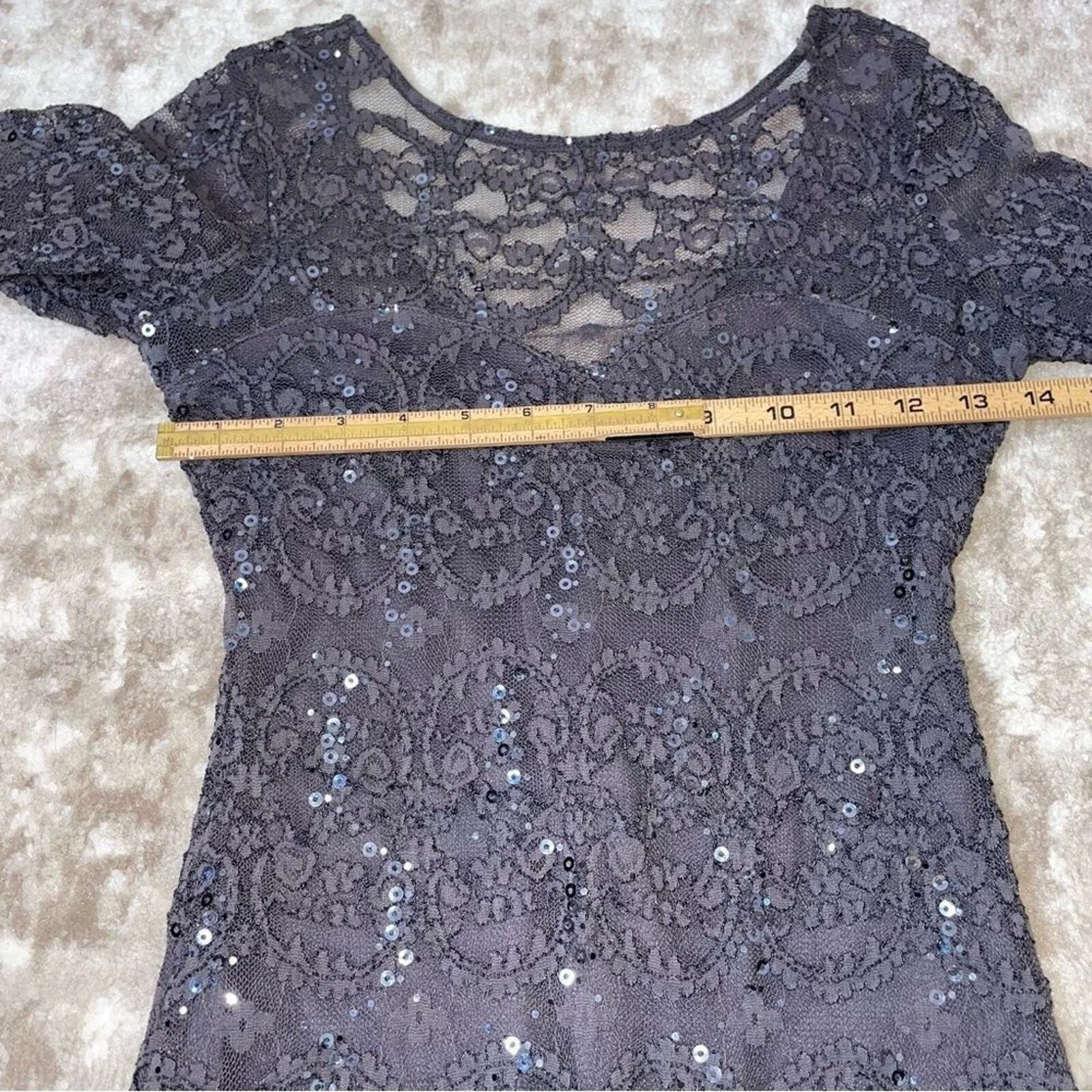 VETEMENTS Abito Jump Apparel marca grigio pizzo su grigio paillettes body con vestibilità XS