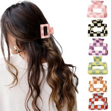 6 PCS Checkered Hair Claw Clips, 1.97" Multicolored Square Hair Clips for Thi...