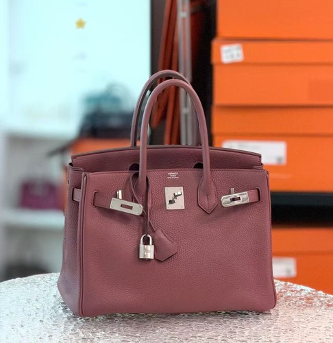 AUTH Hermès Birkin 30 Bois de Rose Leather Palladium Hardware Top Handle-