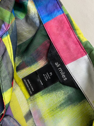 Ali Miles Colorful Sheer Abstract Print Button Up Blouse Size Large Lagenlook - Picture 3 of 17