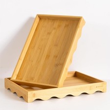 Navaris 2x Bambus Tablett Set Gewellt Holz Serviertablett Deko Bett Frühstück