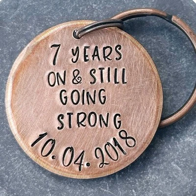 STAMPED BY CHERYL PERSONALISED 7 year 7th Copper Wedding Anniversary Gift Husband Wife Keychain