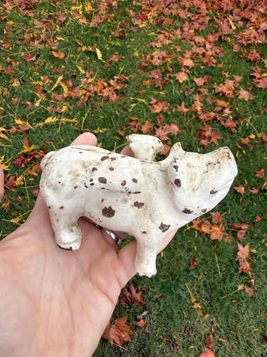 Vintage Rustic Heavy Cast Iron “When Pigs Fly”Figurine Flying Pig Wings 4.5”