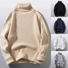Mens Plain Turtleneck Knitted Sweater Pullover/Winter Warm Jumper Knitwear Tops