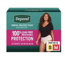 Depend Fresh Incontinence Underwear For Women Size S/M 00-16 72 Count