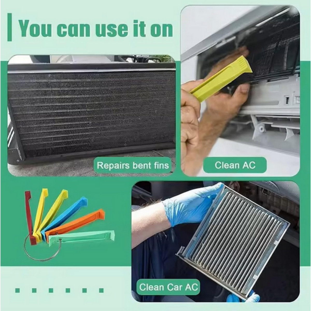 5PCS Air Conditioner Fin Cleaner Set Fin Comb Condenser Straightener Repair Tool