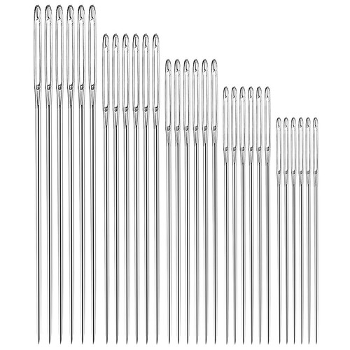 30 Aiguilles à Coudre Auto-Enfilables - 6 Tailles (4,2 à 6,7 Cm) Avec Boîte En Bois - Pour Débutants, Personnes Âgées, DIY - 6