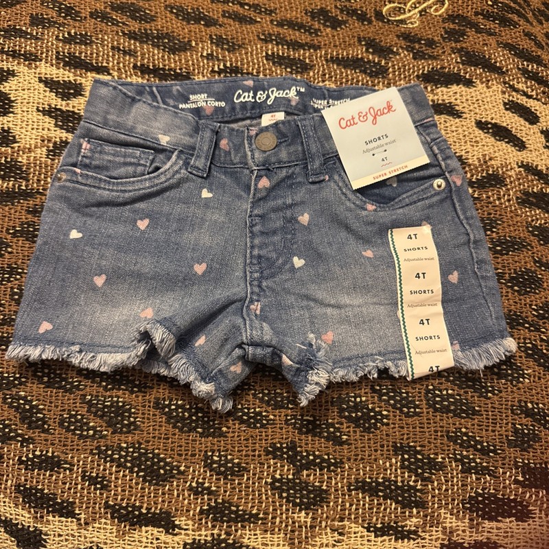 Cat  and Jack Girl shorts, 4T Denim, Hearts Adjustable Waist New With Tags