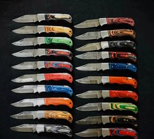 Lot of 20 Custom Handmade Damascus Steel Mix Folding & Pocket Knives - From USA.
