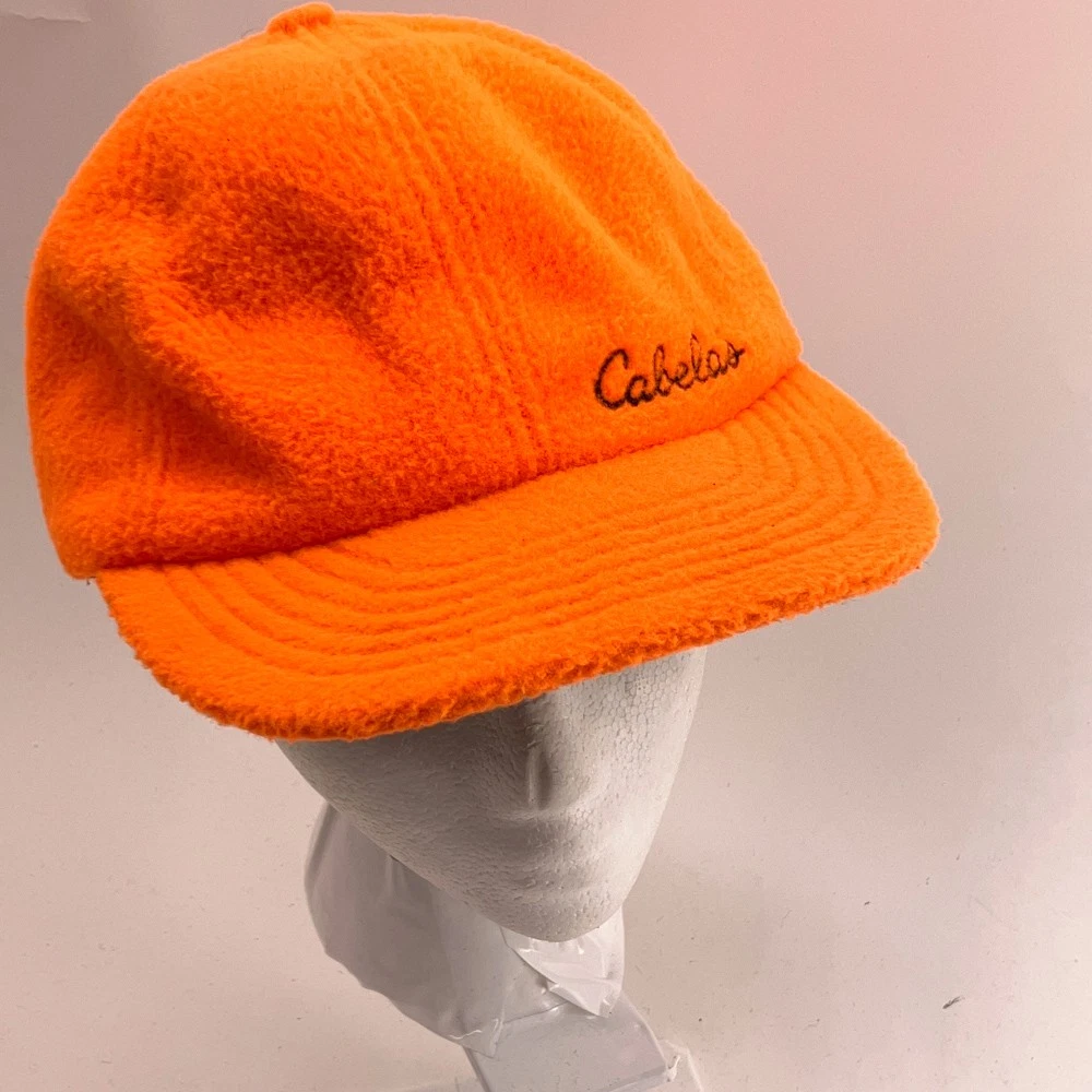 Cabela's made USA orange fleece winter hunting baseball cap with ear flaps