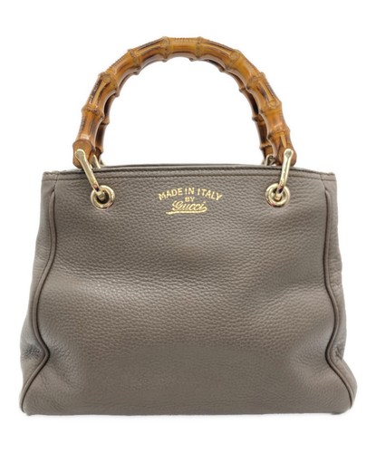 GUCCI Bamboo Shopper Handbag Gray x Natural 336032 From Japan