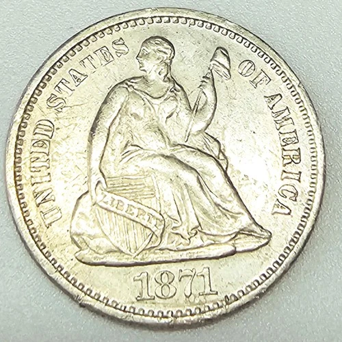 1871 S Seated Liberty Half Dime   90% Silver US Coin AU Condition