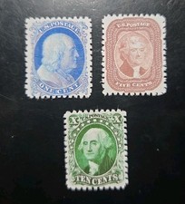 US Stamps SC# 23, 29, & 34 1857-1861 Early Perforate Stamp Replica Set