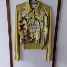 Hermes Twillane Wool Silk H Logo Button Ski Pattern Knit Sweater 36 Yellow Women