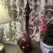 Rare 27&rdquo;!! Mid Century Italian Empoli Amethyst Optic Glass Decanter Genie bottle