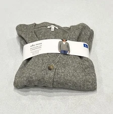 Ella Moss Women's Relaxed Boyfriend Fit Button-Up Cardigan, Green, Size L