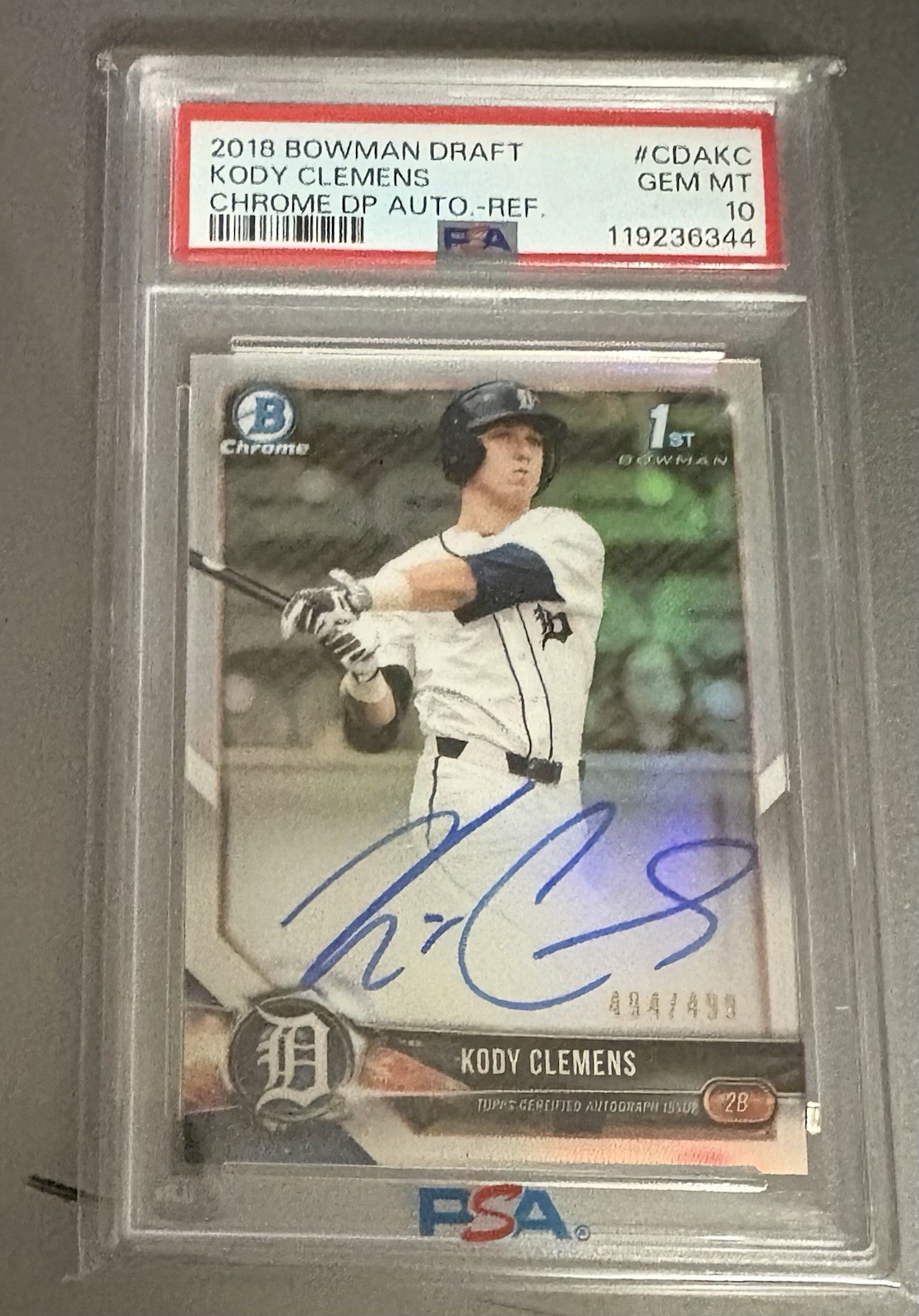 2018 Bowman Draft Kody Clemens #CDA-KC Chrome Auto Refractor #297/499 PSA 10