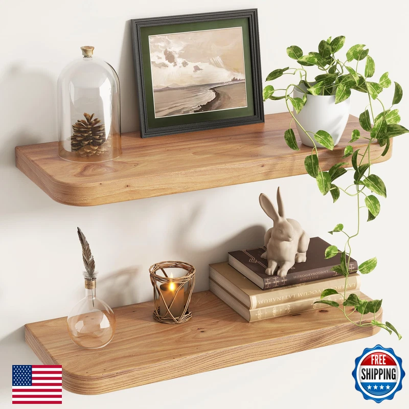 Venusmiles Rounded Edge Floating Shelves For Wall 9.2 Inch Deep Reclaimed Elm