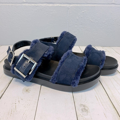 Aerosoles Lada Faux Shealing Comfort Slingback Strappy Sandal Blue Women's 9.5