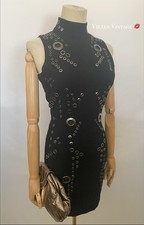 NASTY GAL GROMMET 'EYELET TAILORED MOCK NECK MINI DRESS' IN BLACK MSRP $139