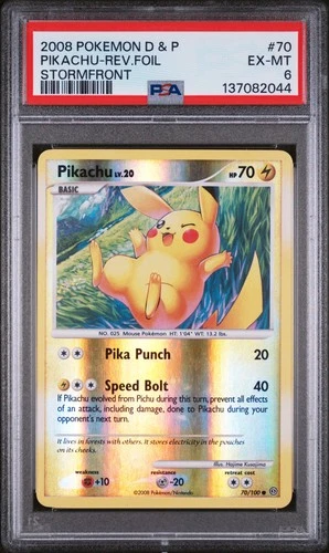 2008 POKEMON DIAMOND & PEARL STORMFRONT #70 PIKACHU-REVERSE FOIL PSA 6
