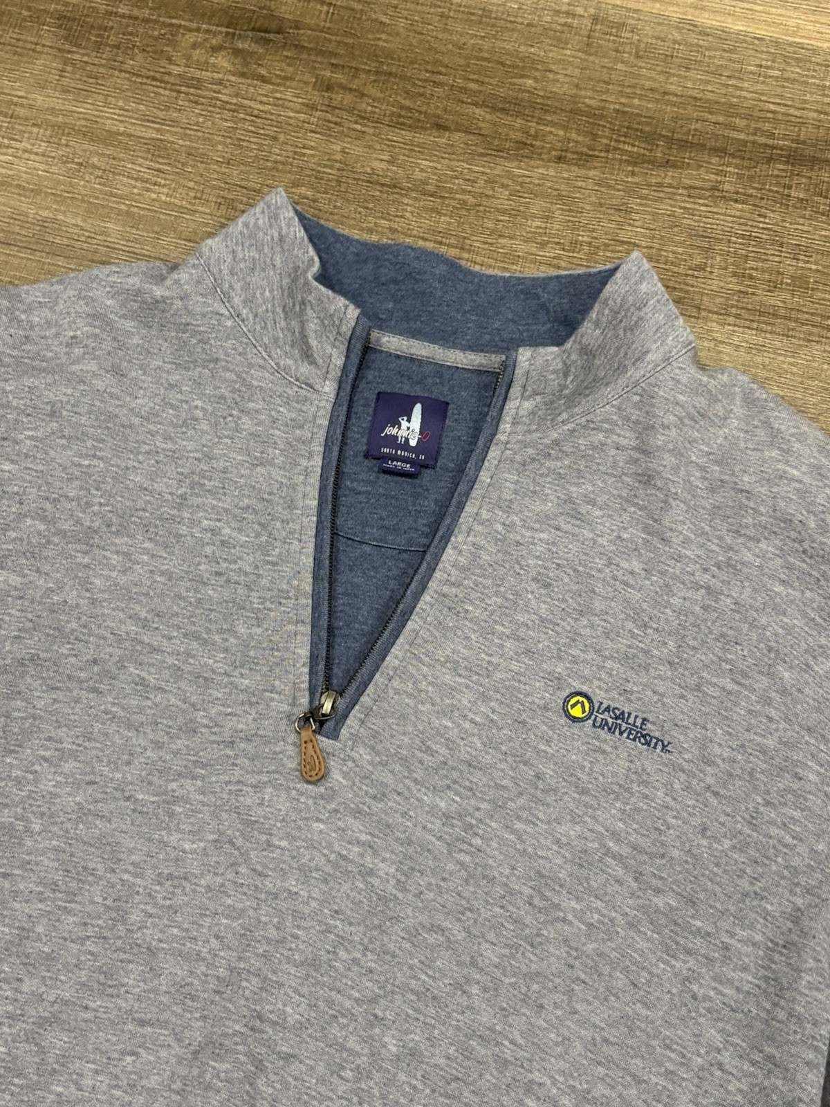 Johnnie-O Sweater Men Large Blue/Grey 1/4 Zip Essential Pullover Embroidered