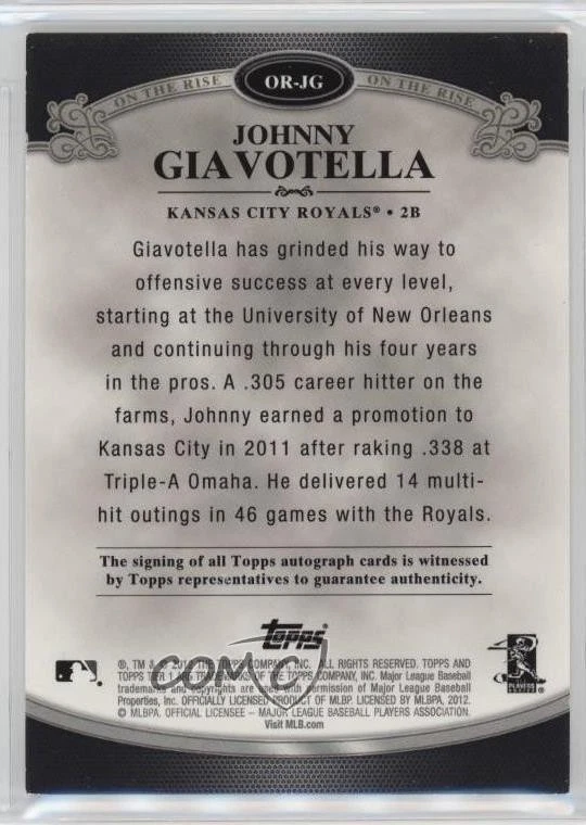 2012 Topps Tier One On the Rise Auto /395 Johnny Giavotella #OR-JG Auto - Image 2 of 2