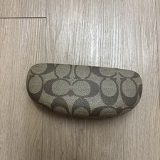 Coach Signature Tan Brown Hard Clamshell Eye Glasses Sunglasses Case Check Insid