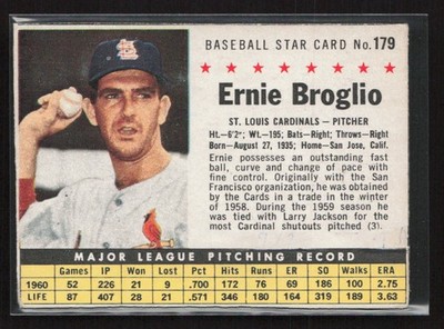 1961 Post Cereal (F278-33) #179 Ernie Broglio - Hand Cut - See Scans Set Break!
