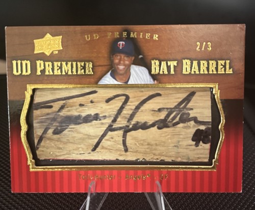TORII HUNTER 2008 UPPER DECK PREMIER GAME USED BAT BARREL AUTO /3 ANGELS TWINS