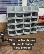 20 Poly Bins Rails Stackable Parts Storage Organizer Shop Bins Screws Nuts Bolts