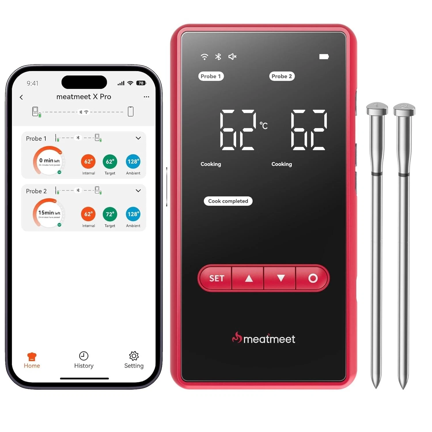 MEATMEET X Pro Wireless Meat Thermometer with Dual Wi-Fi & Bluetooth | Digital