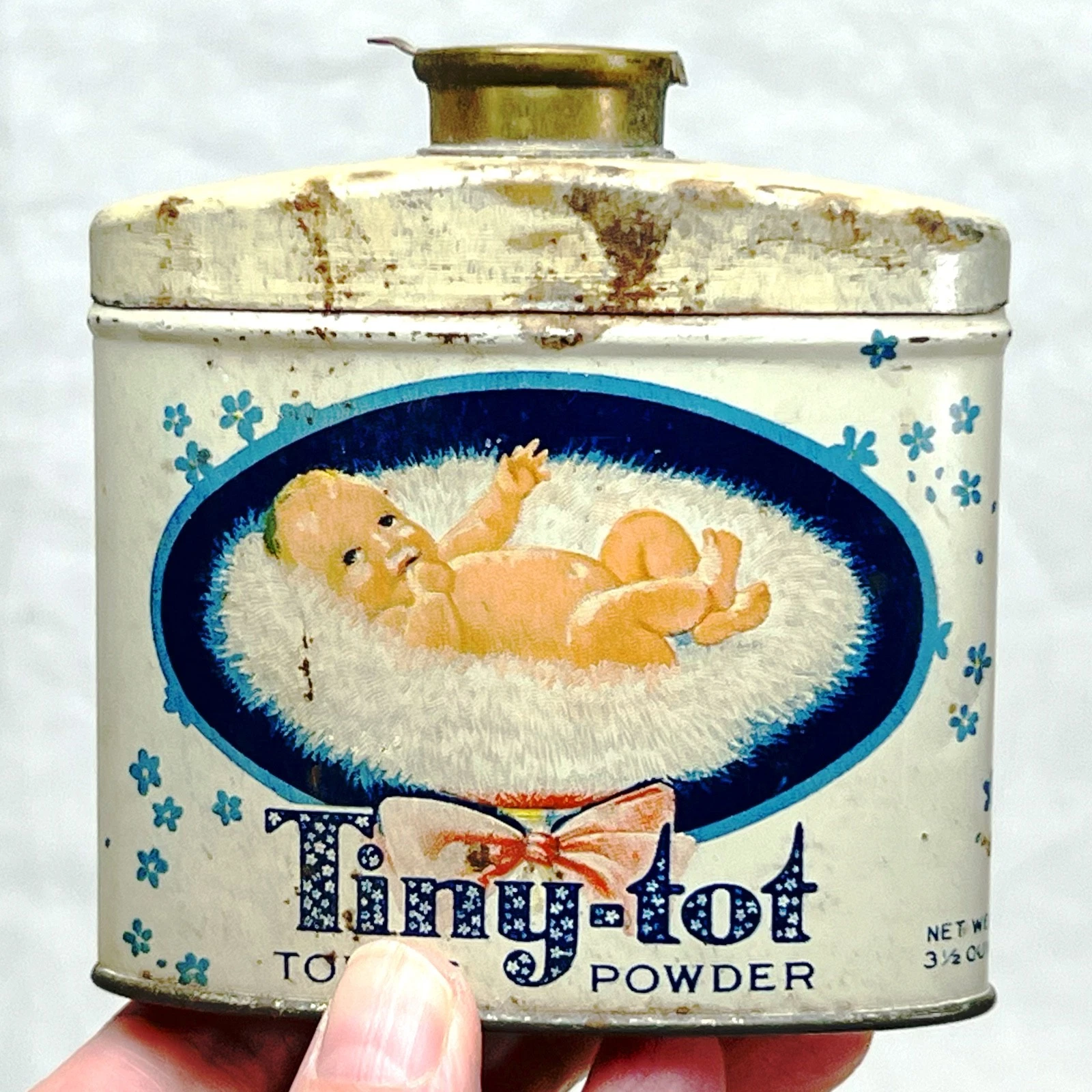 Vintage Tiny Tot Baby Toilet Talcum Powder United Drug Lithograph Metal Tin